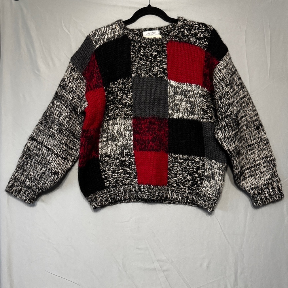Lamvert Womens Chunky Hand Knit Wool Patchwork Sweater Grandpa Cottagecore READ